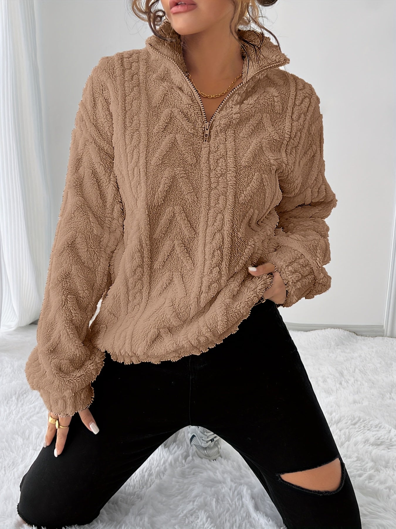 Tekstureret Striktrøje Dame – Afslappet Pullover