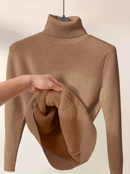 Striktrøje Dame – Pullover med høj hals til hverdag, arbejde og lag-på-lag i Mørkebrun og Sort – Selena