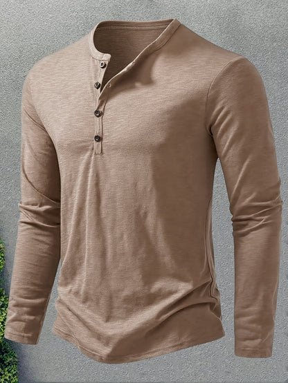 Henley Trøje Herre – Langærmet henley med klassisk design til hverdag, arbejde og lag-på-lag i Militærgrøn og Khaki – Dalton