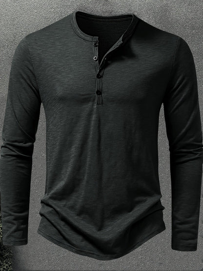 Henley Trøje Herre – Langærmet henley med klassisk design til hverdag, arbejde og lag-på-lag i Militærgrøn og Khaki – Dalton