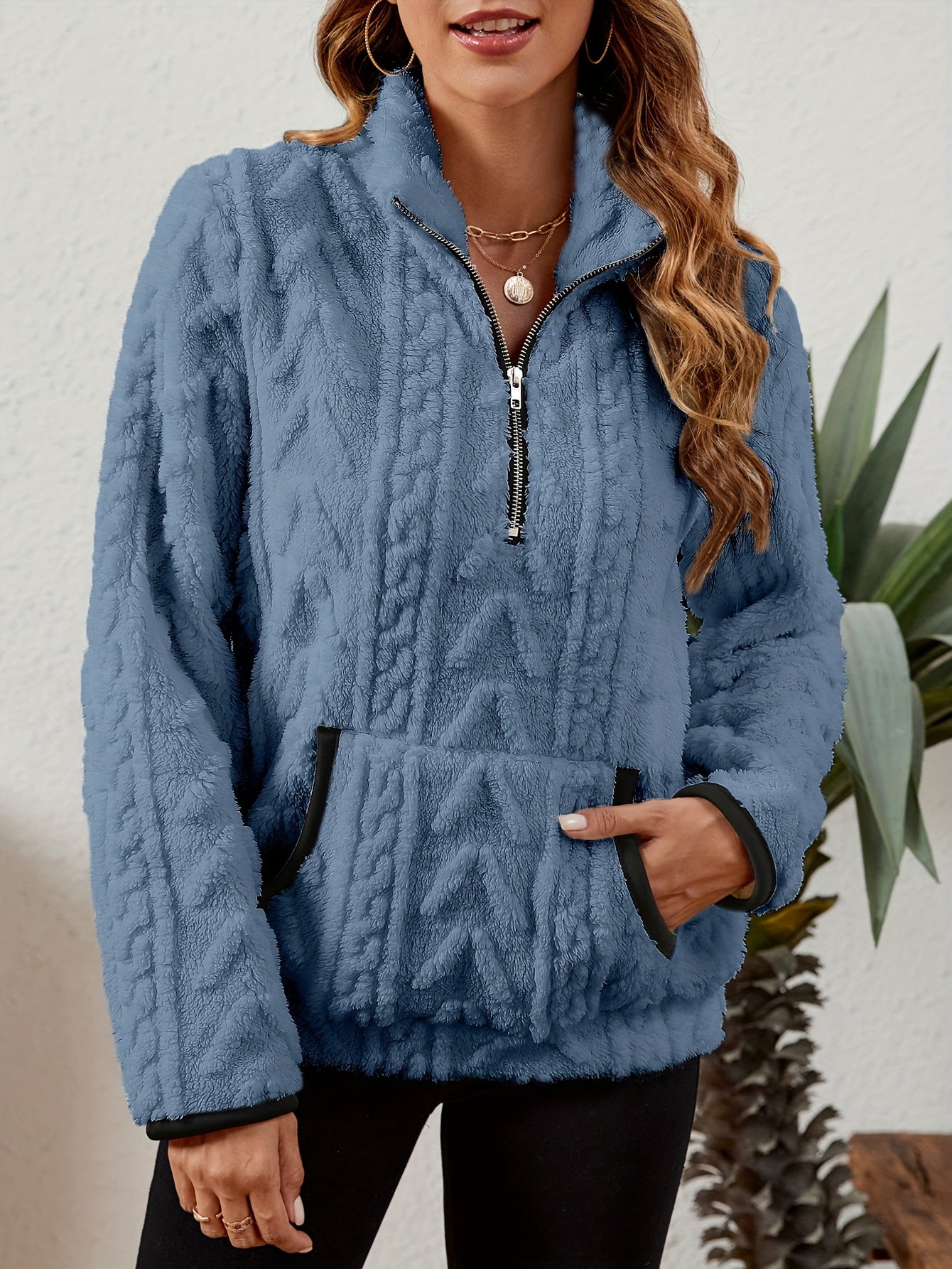 Striktrøje Dame – Pullover med half-zip lynlås til hverdag, arbejde og lag-på-lag