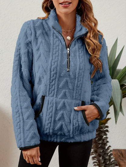 Striktrøje Dame – Pullover med half-zip lynlås til hverdag, arbejde og lag-på-lag