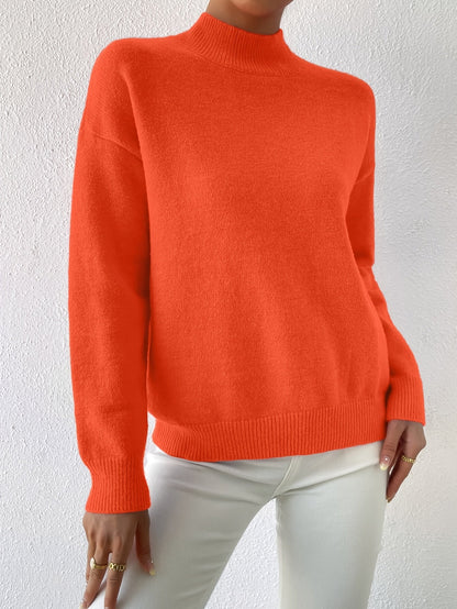 Striktrøje Dame – Pullover med høj hals og klassisk design til hverdag, arbejde og lag-på-lag i Sort og Abrikos – Lorelei