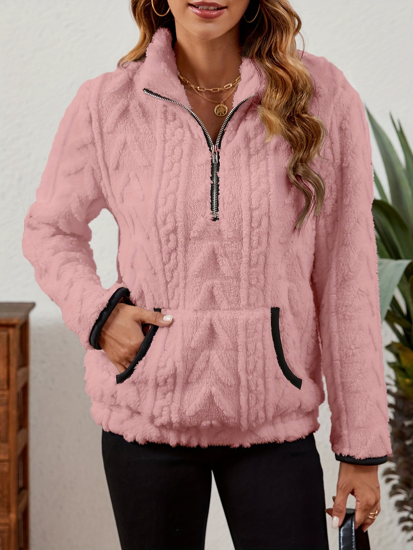 Striktrøje Dame – Pullover med half-zip lynlås til hverdag, arbejde og lag-på-lag
