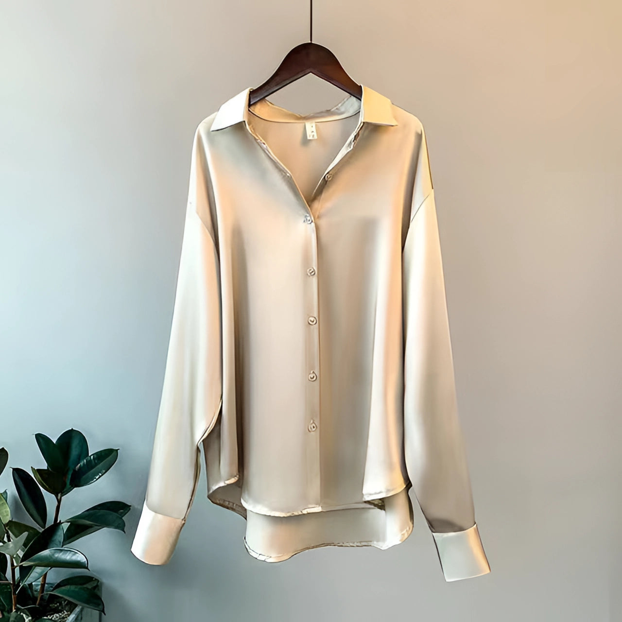 Satin Bluse Dame – Elegant Skjortebluse med Knapper