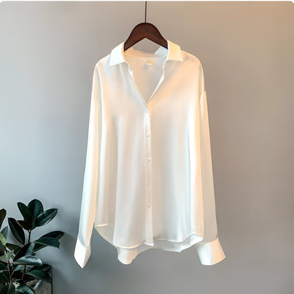 Satin Bluse Dame – Elegant Skjortebluse med Knapper