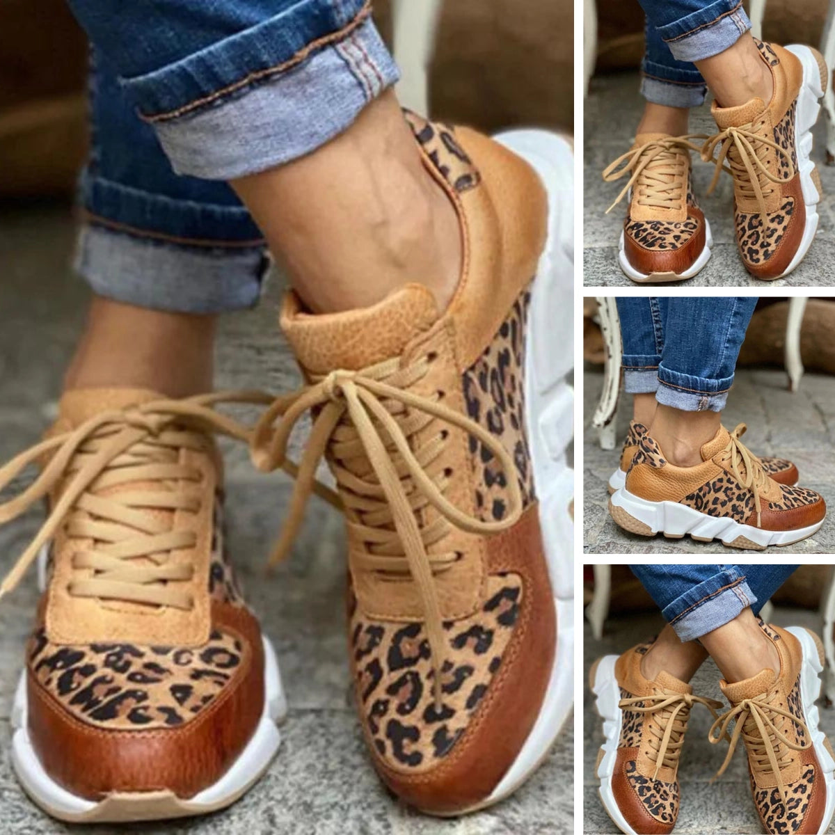 Leopard Sneakers Dame – Sneakers med Kraftig Sål og Leopardprint