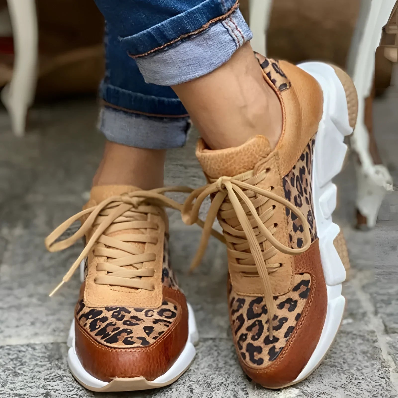 Leopard Sneakers Dame – Sneakers med Kraftig Sål og Leopardprint