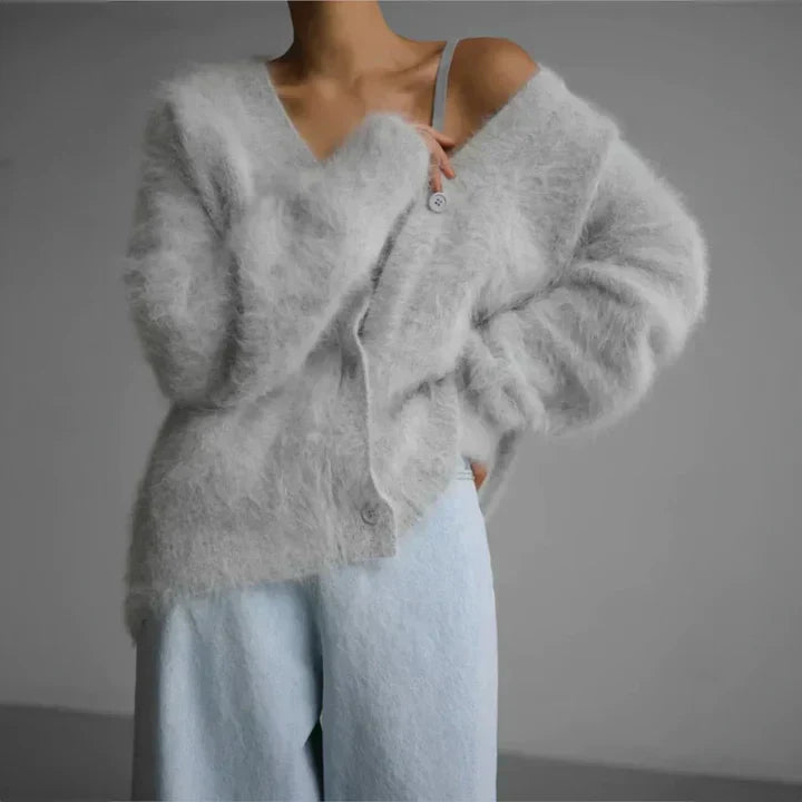 Ravena Cardigan Dame – Elegant Strikcardigan med Løs Pasform