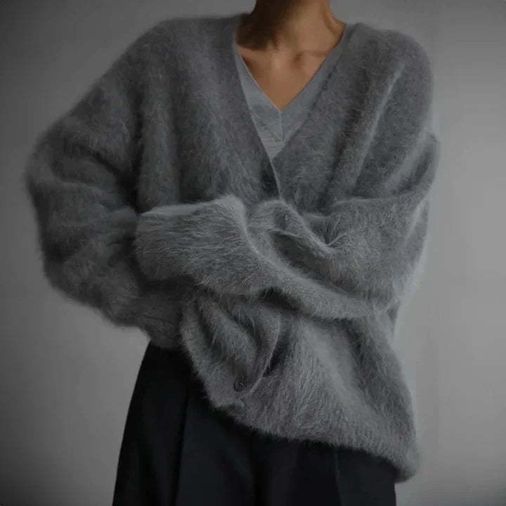 Ravena Cardigan Dame – Elegant Strikcardigan med Løs Pasform