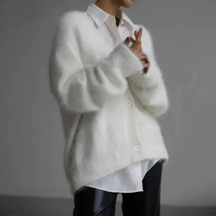 Ravena Cardigan Dame – Elegant Strikcardigan med Løs Pasform