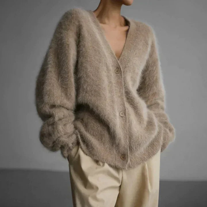 Ravena Cardigan Dame – Elegant Strikcardigan med Løs Pasform