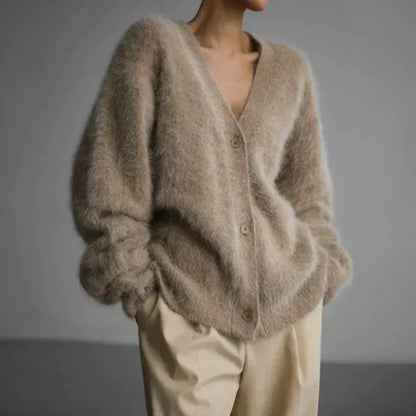 Ravena Cardigan Dame – Elegant Strikcardigan med Løs Pasform