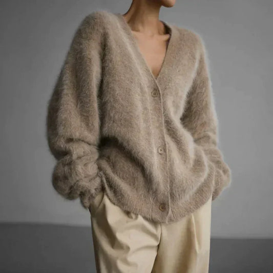 Ravena Cardigan Dame – Elegant Strikcardigan med Løs Pasform