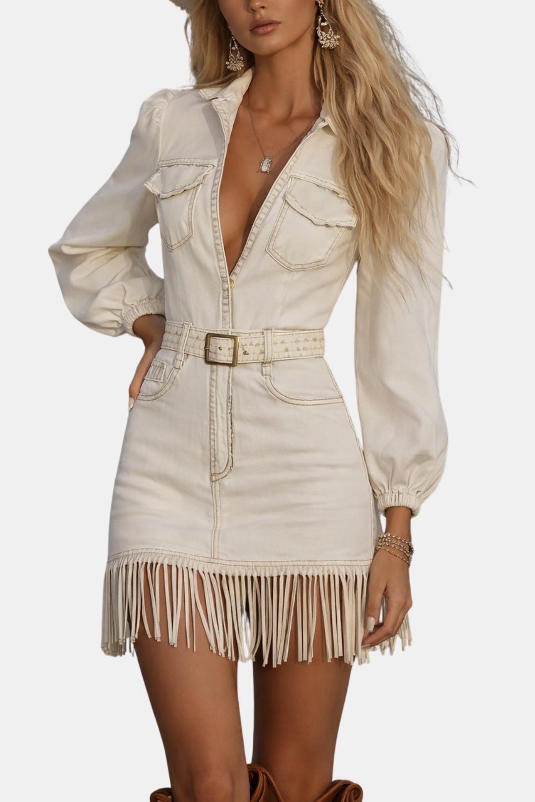 Damaris Western Denim Mini Kjole – Frynsedetalje
