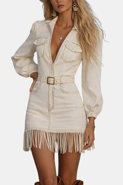 Damaris Western Denim Mini Kjole – Frynsedetalje