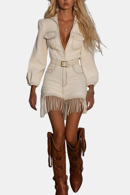 Damaris Western Denim Mini Kjole – Frynsedetalje