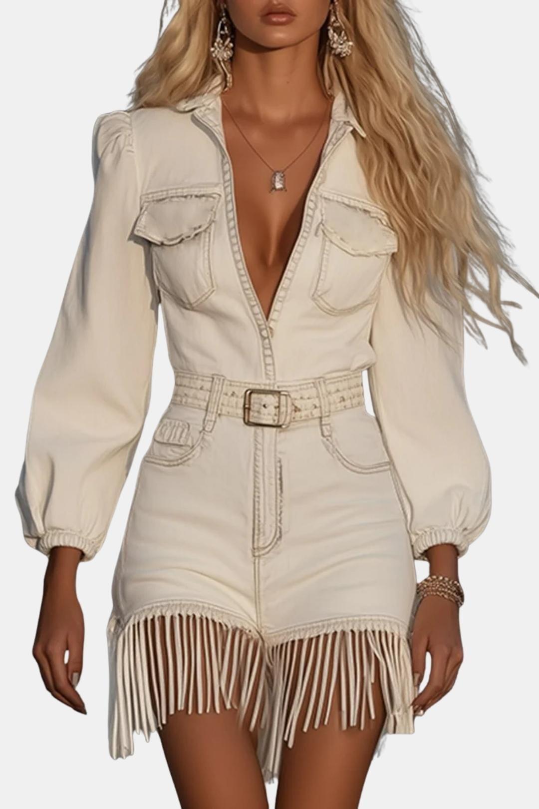 Damaris Western Denim Mini Kjole – Frynsedetalje