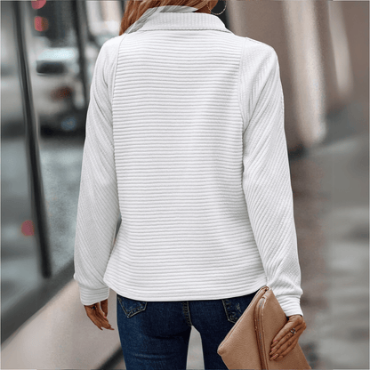 Striktrøje Dame – Pullover med ribbet struktur og half-zip lynlås til hverdag, arbejde og lag-på-lag