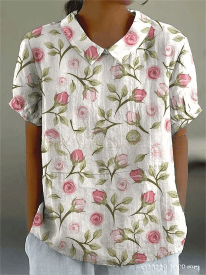 Blomstret skjortebluse dame med knapper