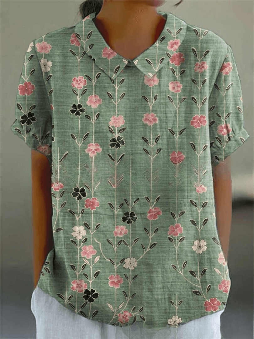 Blomstret skjortebluse dame med knapper