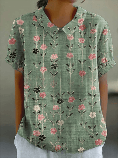 Blomstret skjortebluse dame med knapper