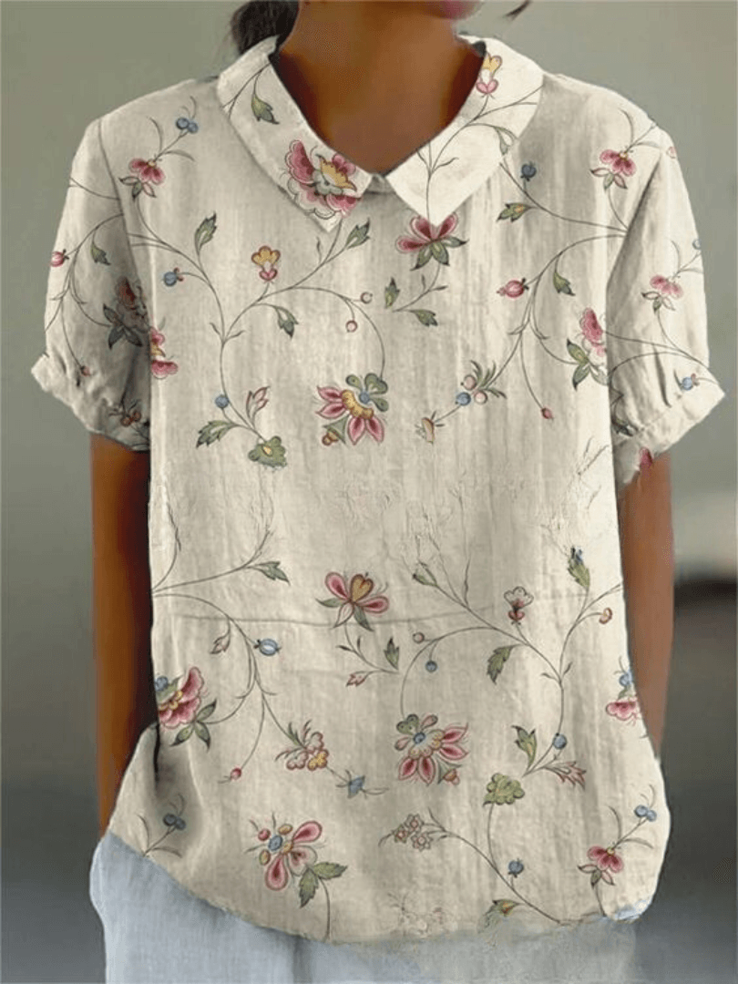 Blomstret skjortebluse dame med knapper