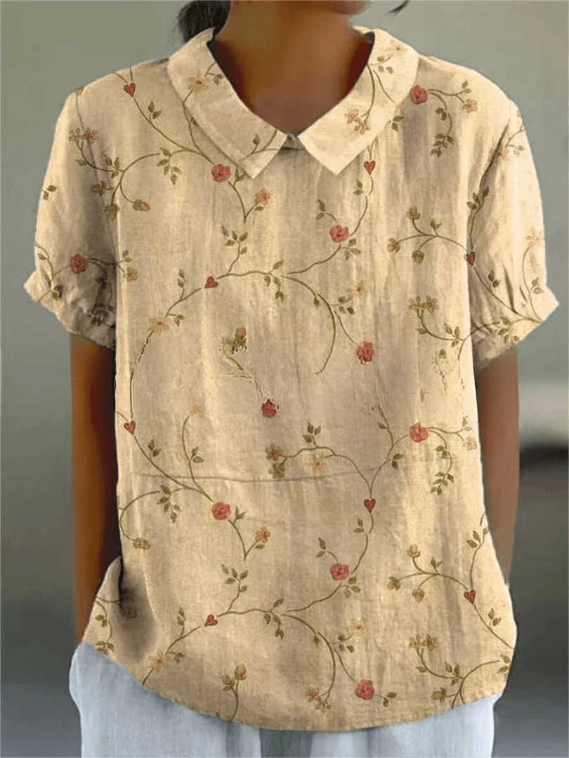 Blomstret skjortebluse dame med knapper