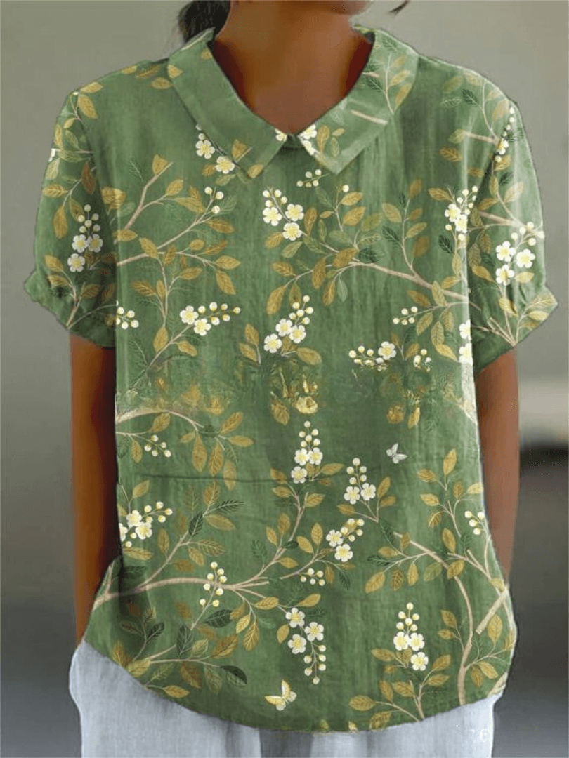 Blomstret skjortebluse dame med knapper