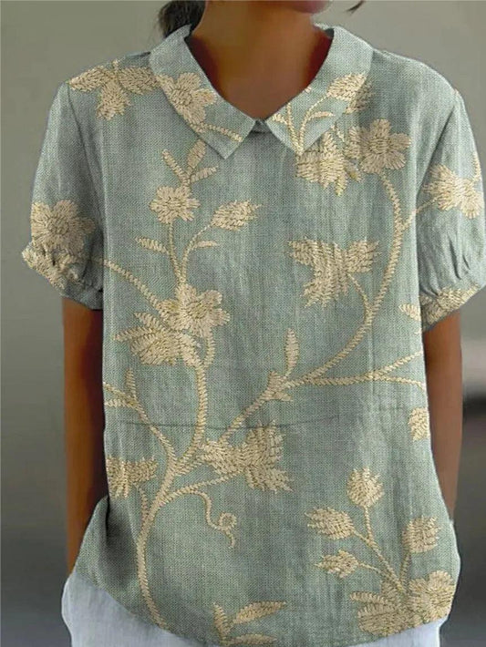 Blomstret skjortebluse dame med knapper
