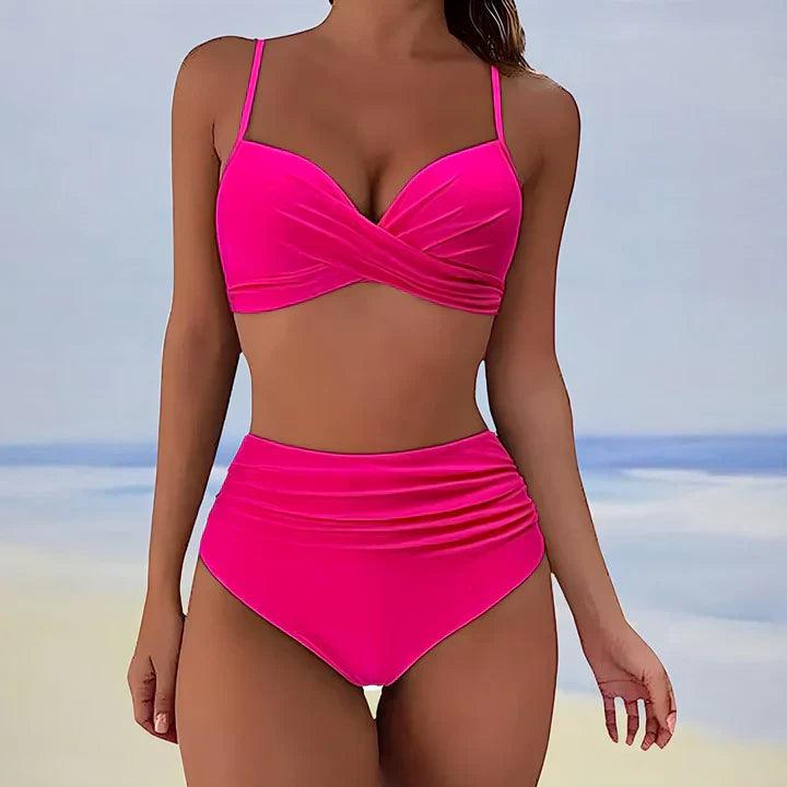Leopard Bikini Sæt Dame – Højtaljet Bikini med Twist Top – Lilla