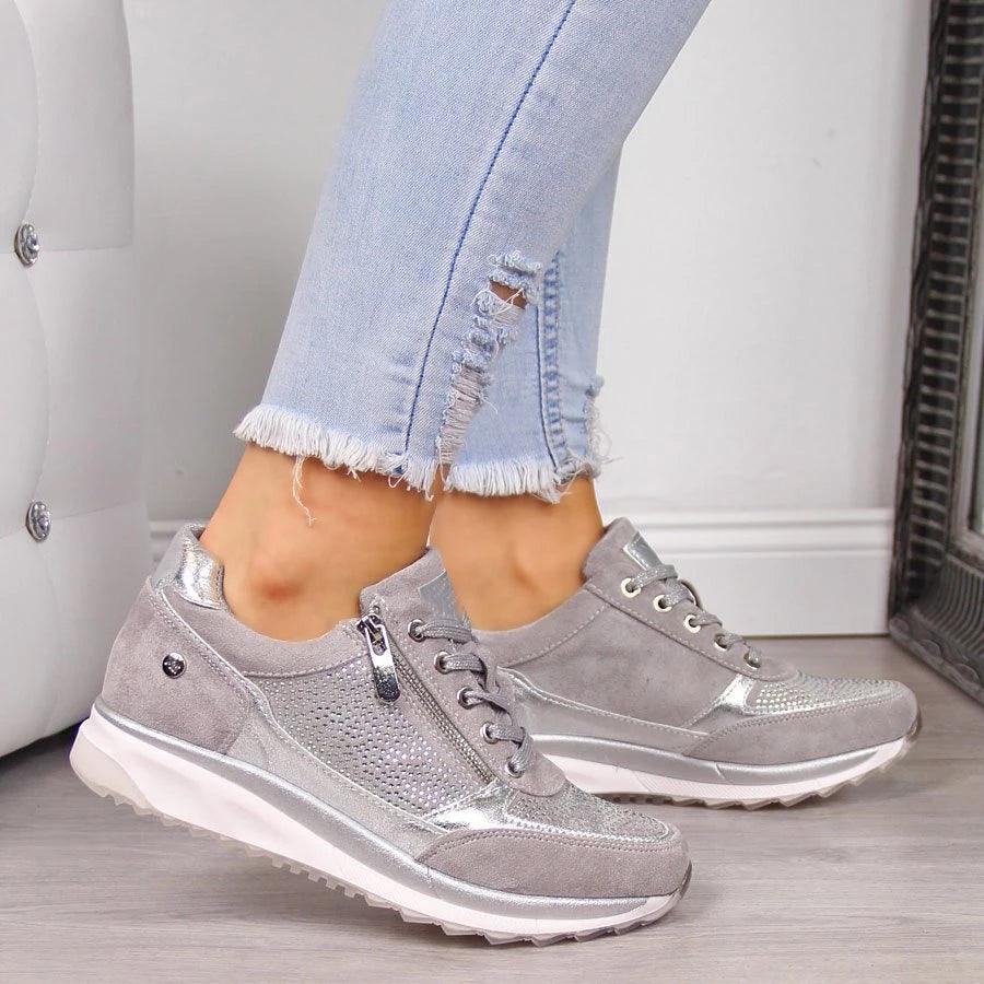 Glitrende Platform Sneakers Dame – Sneakers med Snøre