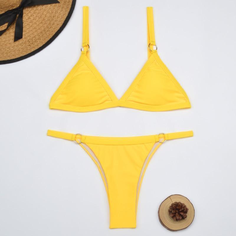 Trekant Bikini Sæt Dame – Bikini med Guldringe og Brasiliansk Snit – Sort