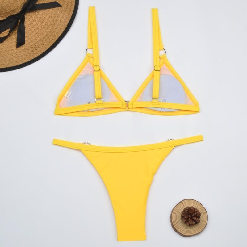 Trekant Bikini Sæt Dame – Bikini med Guldringe og Brasiliansk Snit – Sort