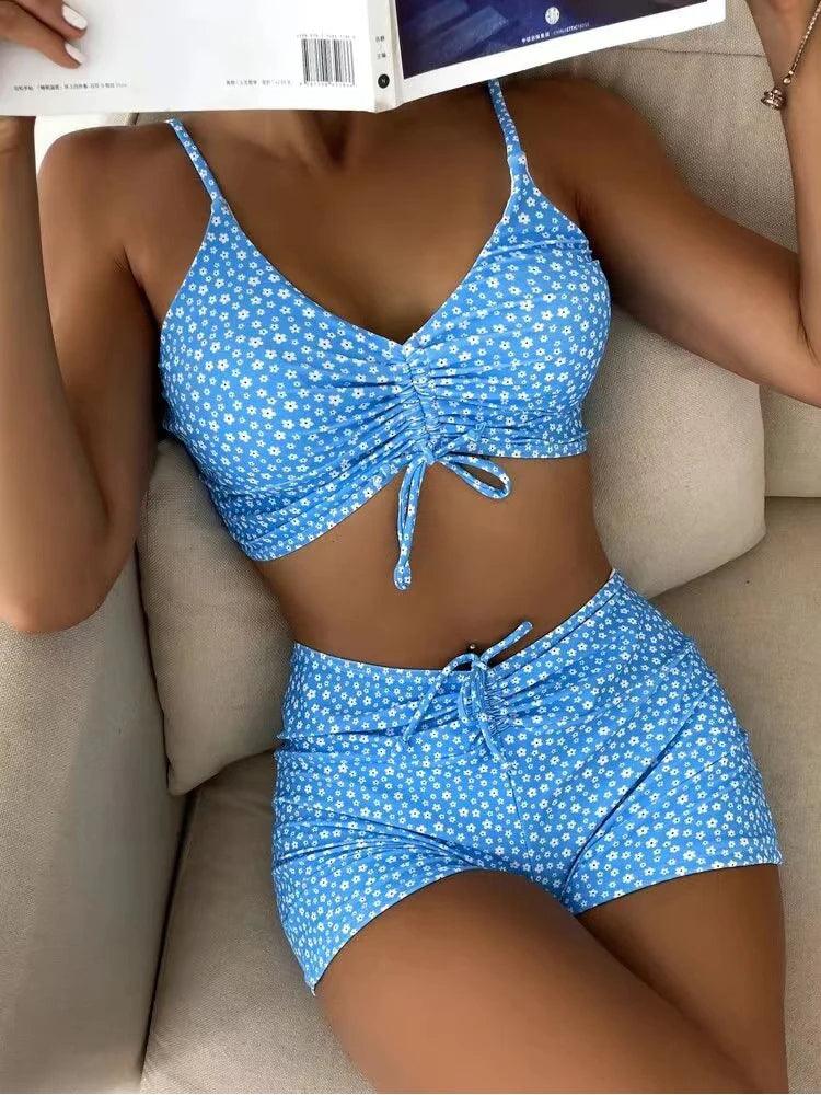 Blomstret Bikini Sæt Dame – Farverigt Badetøj til Sommer – Grøn