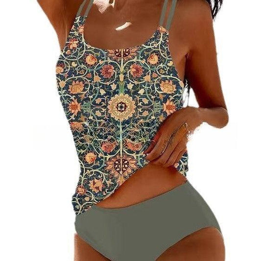Tankini Dame – Paisley Bikini Sæt med Racerback Top – Grøn