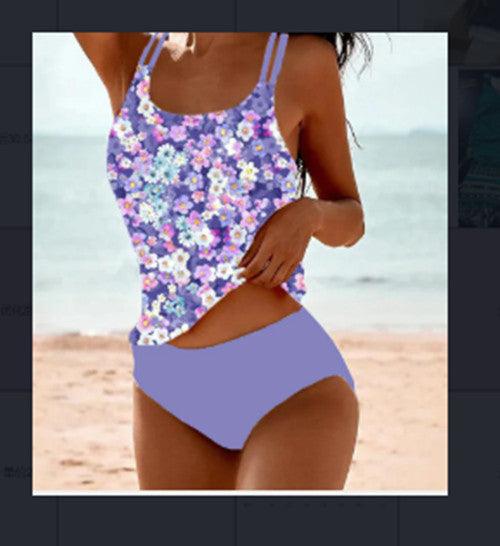 Tankini Dame – Paisley Bikini Sæt med Racerback Top – Blå