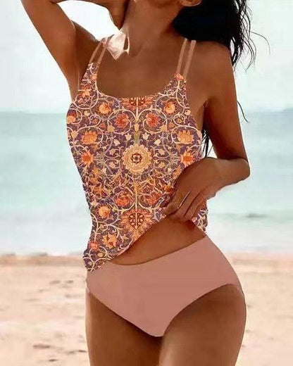 Tankini Dame – Paisley Bikini Sæt med Racerback Top – Grøn