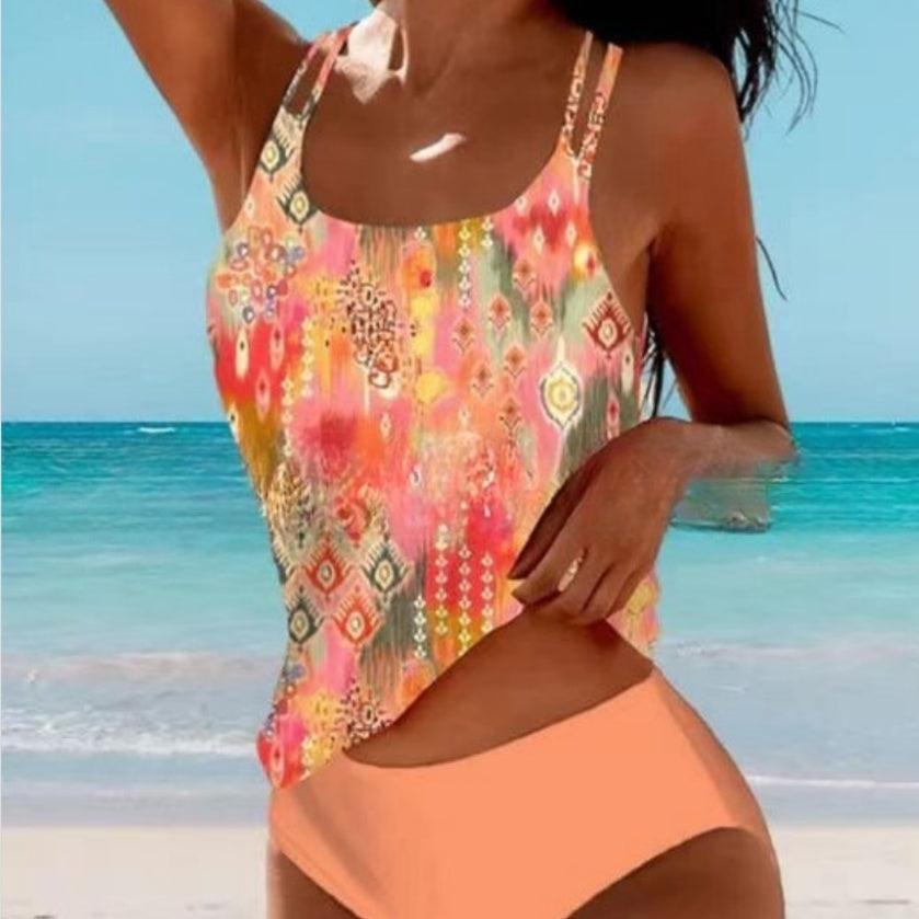 Tankini Dame – Paisley Bikini Sæt med Racerback Top – Grøn