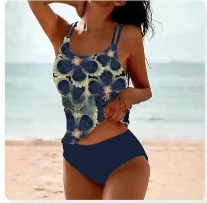Tankini Dame – Paisley Bikini Sæt med Racerback Top – Blå