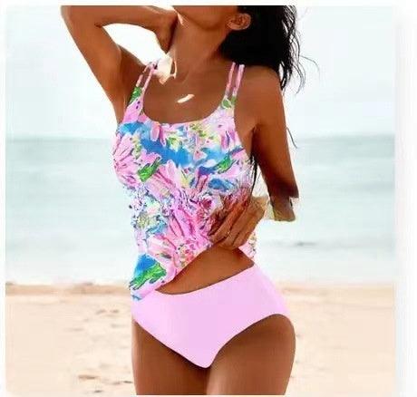 Tankini Dame – Paisley Bikini Sæt med Racerback Top – Blå