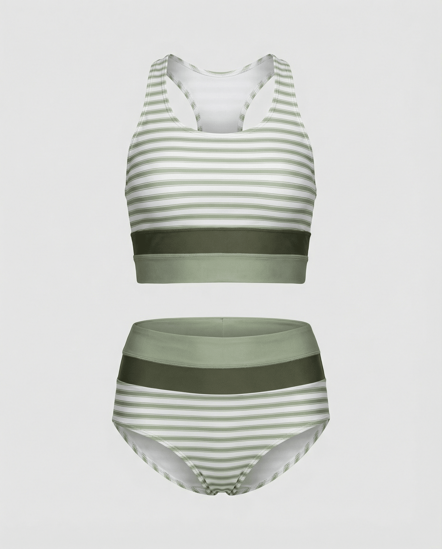 Sporty Bikini Sæt Dame – Tofarvet Bikini med Racerback Top – Oliven grøn