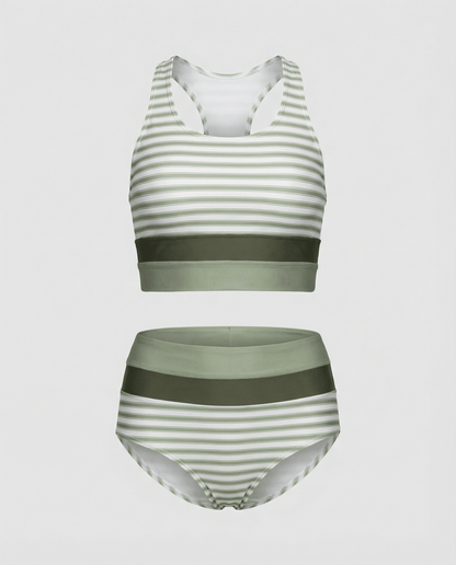 Sporty Bikini Sæt Dame – Tofarvet Bikini med Racerback Top – Oliven grøn
