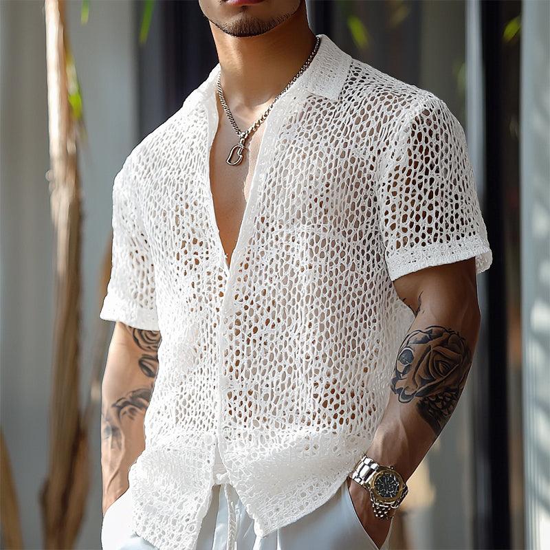 Mesh Skjorte Herre – Let Strand Shirt med Kort Ærme