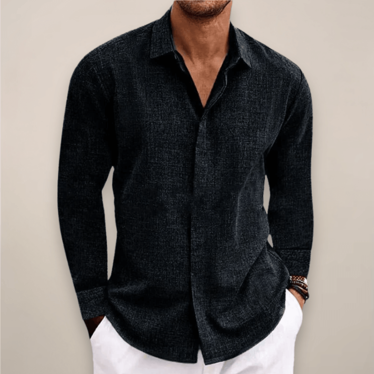 Hørskjorte Herre – Klassisk Langærmet Skjorte med Tailored Fit