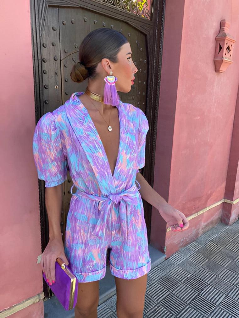 Playsuit Dame – Let Sommer Jumpsuit med Print og Bælte