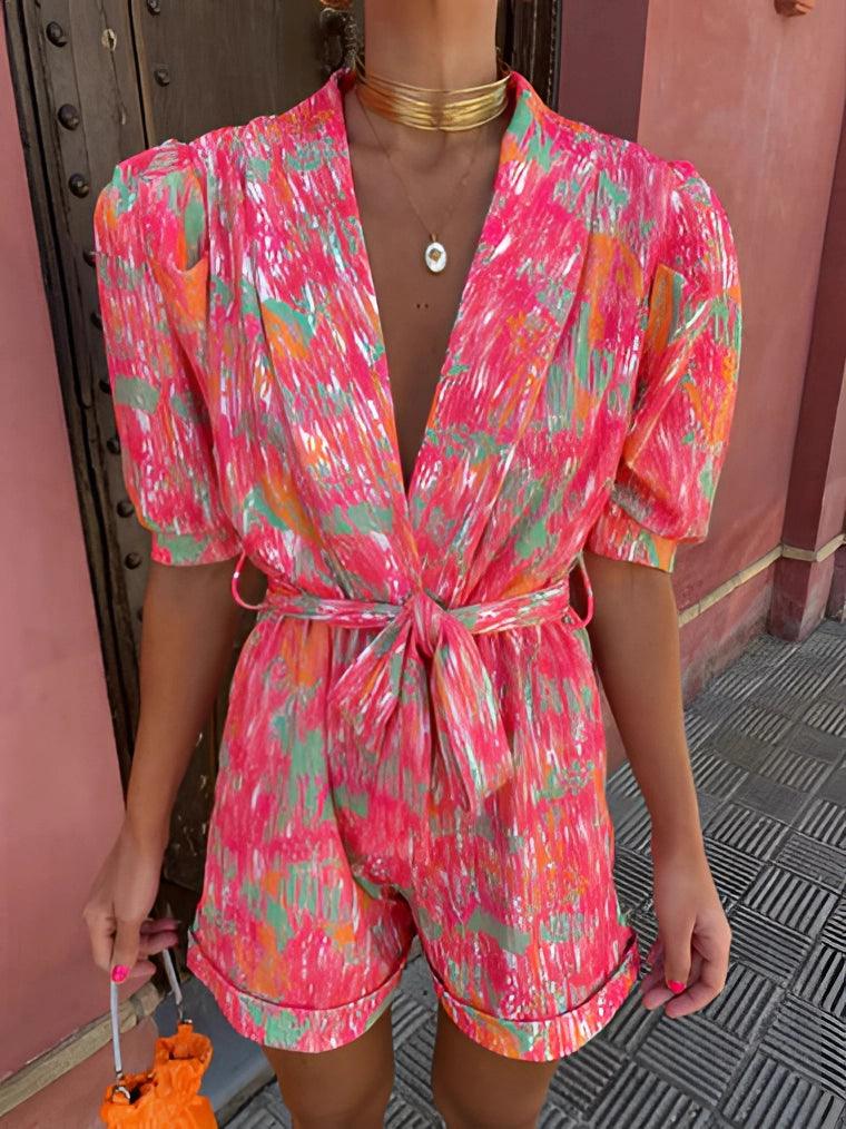 Playsuit Dame – Let Sommer Jumpsuit med Print og Bælte