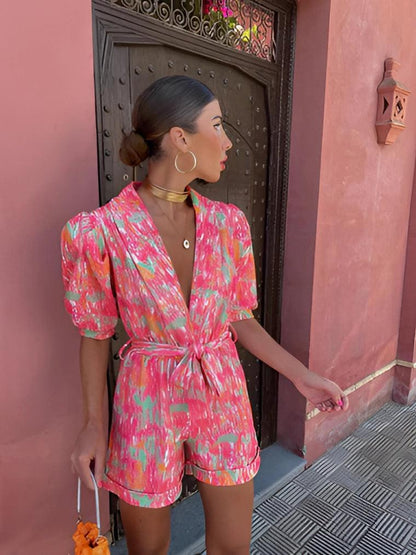 Playsuit Dame – Let Sommer Jumpsuit med Print og Bælte
