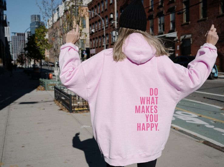 Hættetrøje Dame – Lyserød Casual Hoodie med Bogstavprint