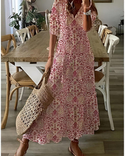 Broderet blomstret hørskjorte til dame med knapper